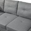 Sectional Sofa Set for Living Room with Right Hand Chaise Lounge and Storage Ottoman (Grey)