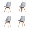 EDLMH Set of 4, ABS PP Nordic Dining Chair with Beech Wood Legs for Dining Room, Living Room, Office, Bedroom, Gray
