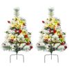 Set of 2 Outdoor 24 Inch Battery Powered Pre-lit Pathway Flocked Christmas Trees