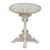 24x28.5" Round Wooden Carved Table, Distressed White Finish Design