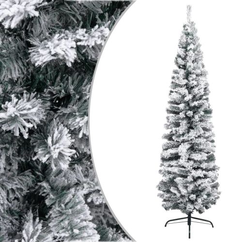 Slim Artificial Christmas Tree with Flocked Snow Green 6 ft PVC