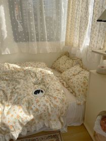 Fragmented Flower All Cotton Four Piece Lace Pure Bed Sheet Quilt Cover Bed Skirt Bedclothes (Option: Huachen-Fitted sheet style-1.8M four piece set)