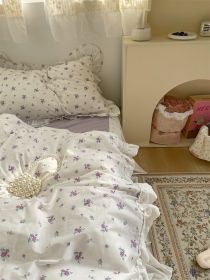 Fragmented Flower All Cotton Four Piece Lace Pure Bed Sheet Quilt Cover Bed Skirt Bedclothes (Option: Xingman-Fitted sheet style-1.8M four piece set)
