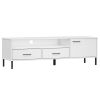 TV Cabinet with Metal Legs White Solid Wood Pine OSLO