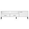 TV Cabinet with Metal Legs White Solid Wood Pine OSLO