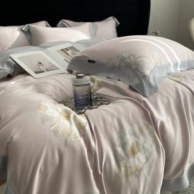 Lyocell Fiber Four-piece Plant Flower Quilt Cover (Option: Balman Pink-2.0m)